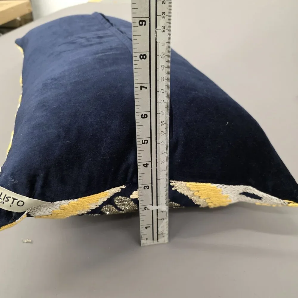 CALLISTO HOME COASTAL MODERN IKAT METALLIC VELVET PILLOW FEATHER DOWN 22X12